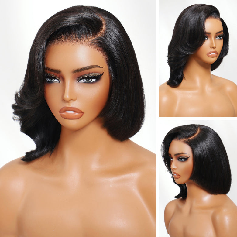 Klaiyi 13×4 Pre Everything Layered Natural Flow Bob Lace Wig  With Invisible Drawstring