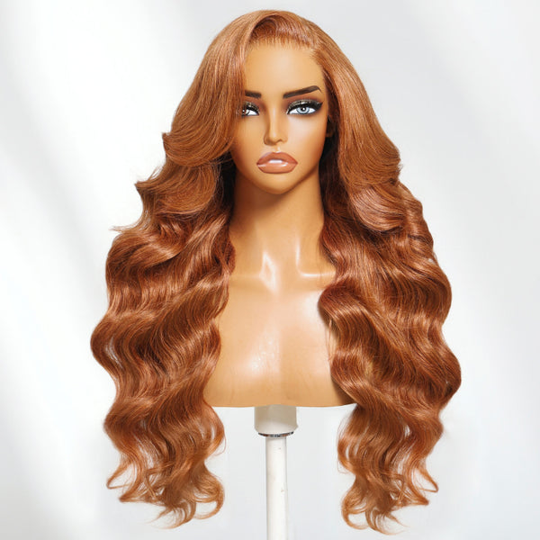 Klaiyi Copper Brown Side Part Body Wave 13×4 Put On And Go Glueless Wig With Invisible Drawstring