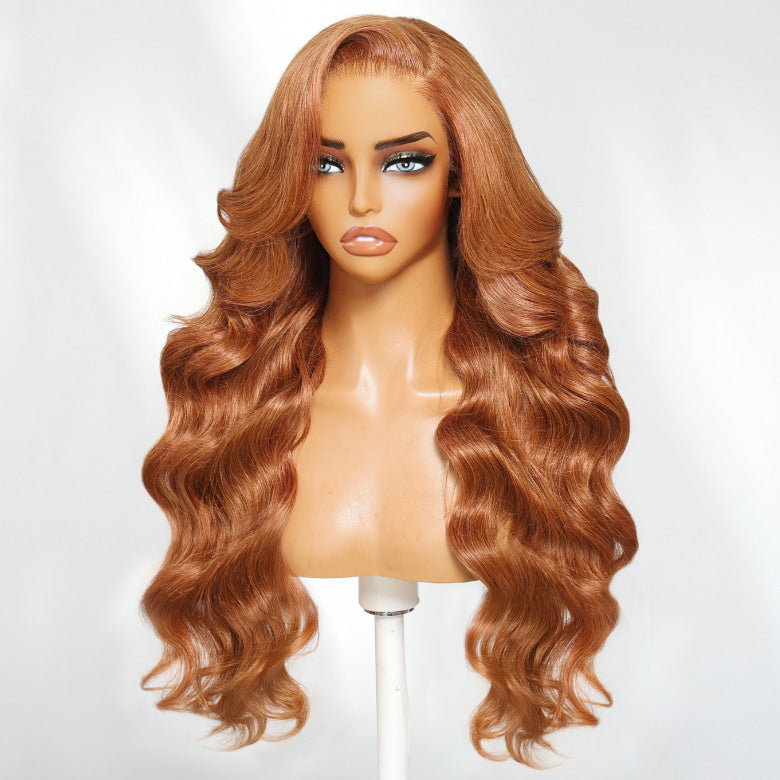 Klaiyi Copper Brown Side Part Body Wave 13×4 Put On And Go Glueless Wig With Invisible Drawstring