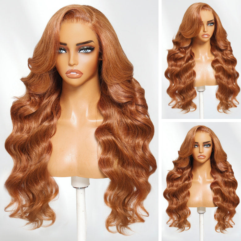 Klaiyi Copper Brown Side Part Body Wave 13×4 Put On And Go Glueless Wig With Invisible Drawstring