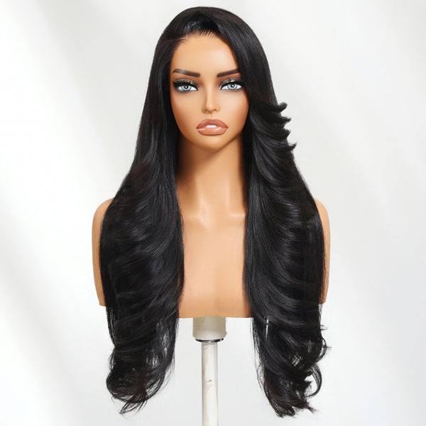 Klaiyi 13x4 Pre Everything Soft Feathered Curls Luxury Layered Wave Face-Framing Lace Frontal Wig with Invisi-Drawstring