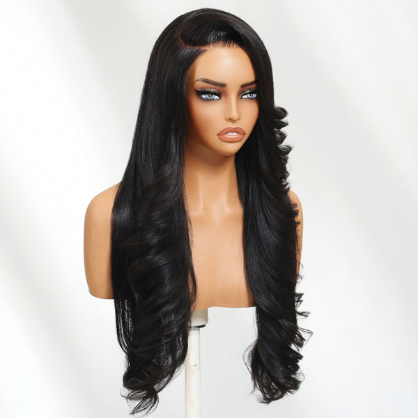 Klaiyi 13x4 Pre Everything Soft Feathered Curls Luxury Layered Wave Face-Framing Lace Frontal Wig with Invisi-Drawstring