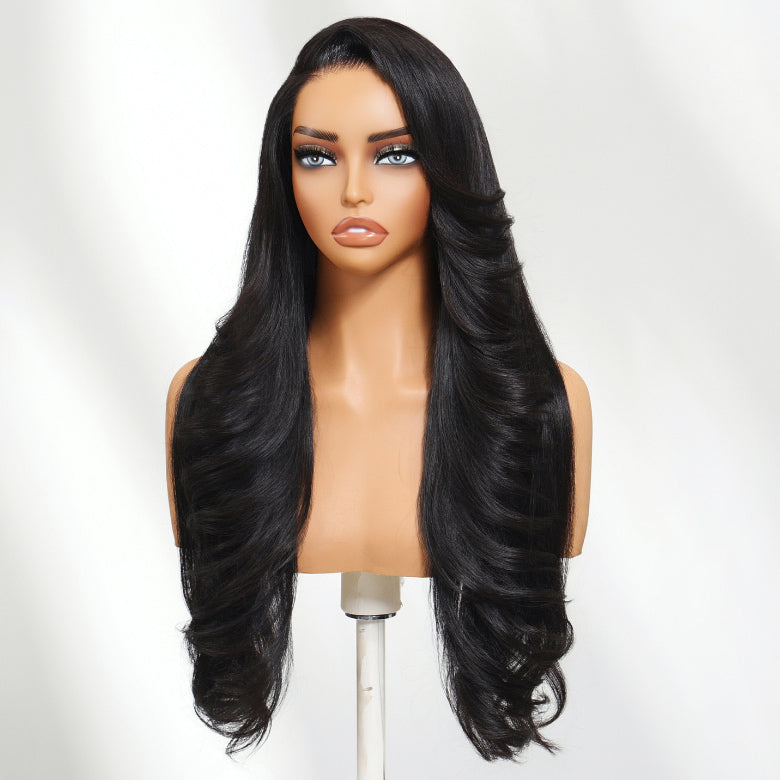 Klaiyi 13x4 Pre Everything Soft Feathered Curls Luxury Layered Wave Face-Framing Lace Frontal Wig with Invisi-Drawstring