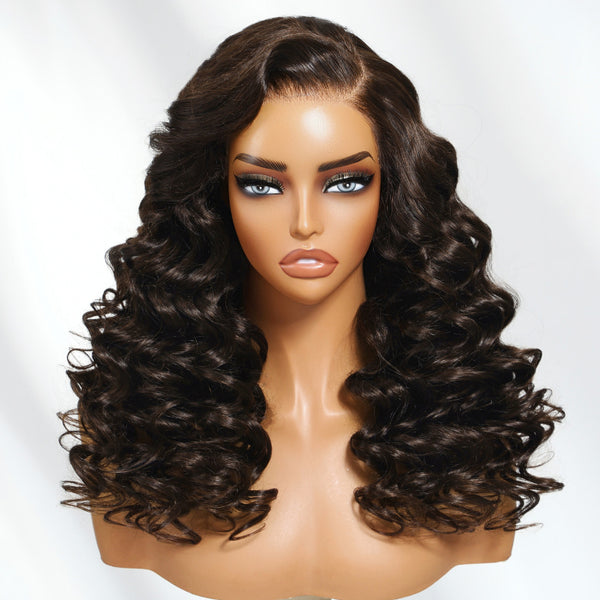 Klaiyi 13×4 Deep Mocha Brown Barrel Curl Lace Wig Pre-Everything with Invisible Drawstring