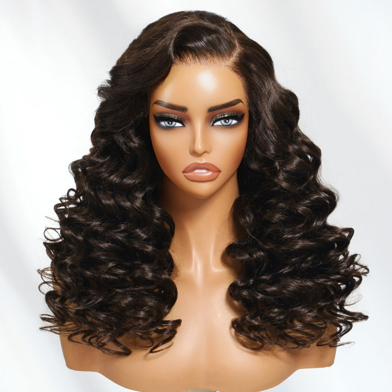 Klaiyi 13×4 Deep Mocha Brown Barrel Curl Lace Wig Pre-Everything with Invisible Drawstring