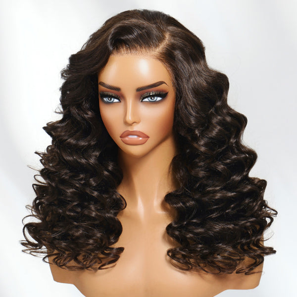 Klaiyi 13×4 Deep Mocha Brown Barrel Curl Lace Wig Pre-Everything with Invisible Drawstring
