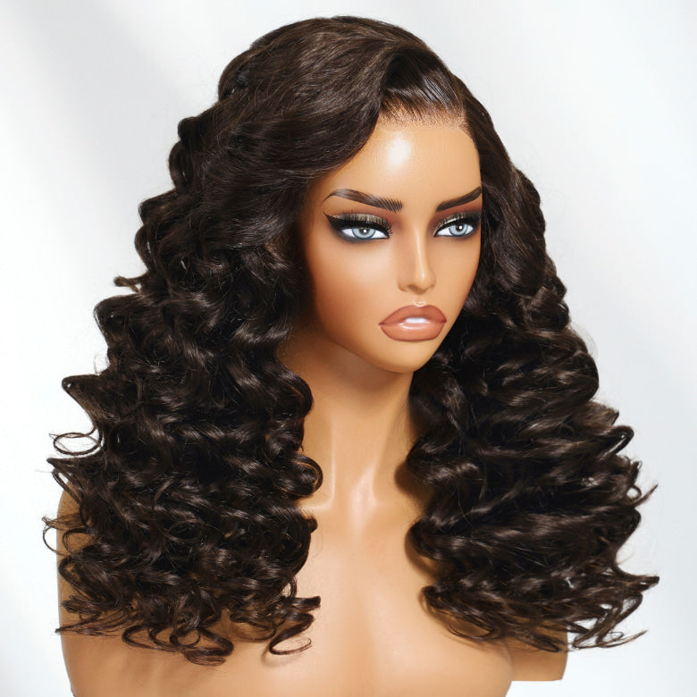 Klaiyi 13×4 Deep Mocha Brown Barrel Curl Lace Wig Pre-Everything with Invisible Drawstring