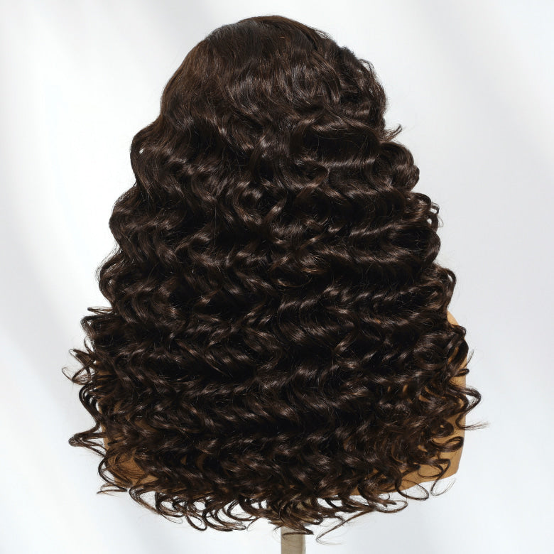 Klaiyi 13×4 Deep Mocha Brown Barrel Curl Lace Wig Pre-Everything with Invisible Drawstring