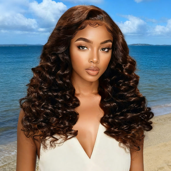 Klaiyi 13×4 Deep Mocha Brown Barrel Curl Lace Wig Pre-Everything with Invisible Drawstring