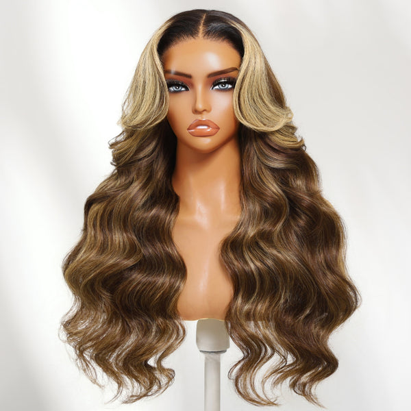 Klaiyi Honey Chestnut Blonde Face Framing Highlights 13×4 Loose Wave Pre Everything Wig Human Hair Wigs