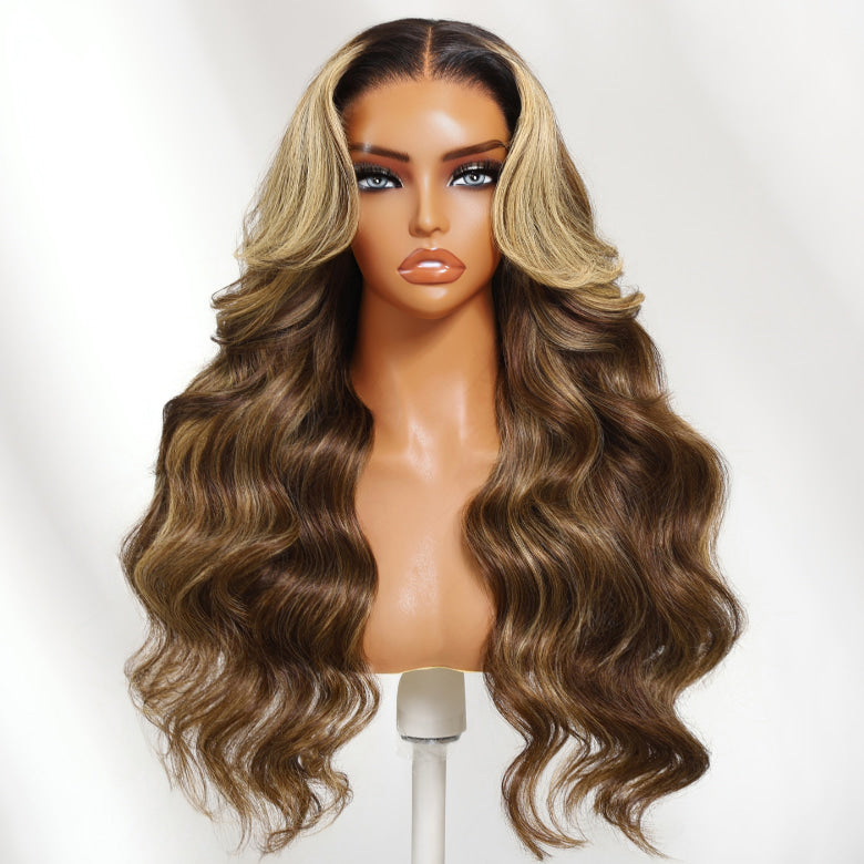 Klaiyi Honey Chestnut Blonde Face Framing Highlights 13×4 Loose Wave Pre Everything Wig Human Hair Wigs