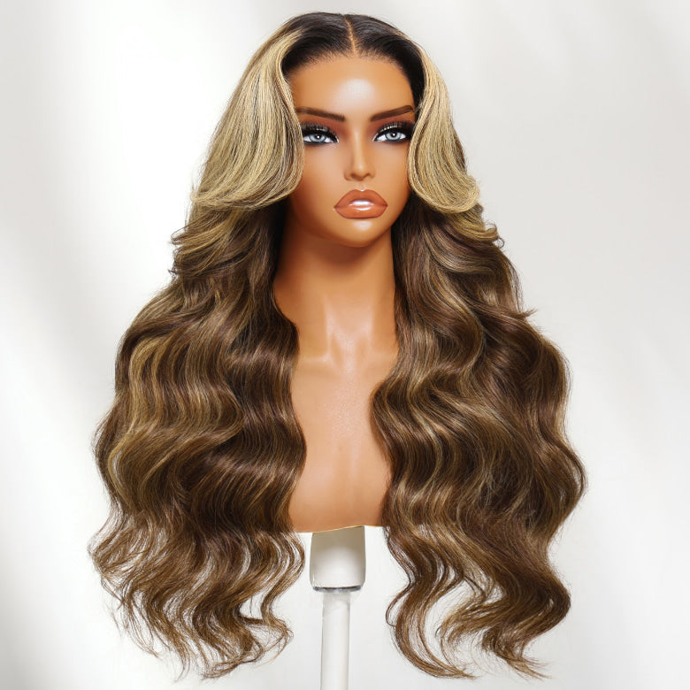Klaiyi Honey Chestnut Blonde Face Framing Highlights 13×4 Loose Wave Pre Everything Wig Human Hair Wigs