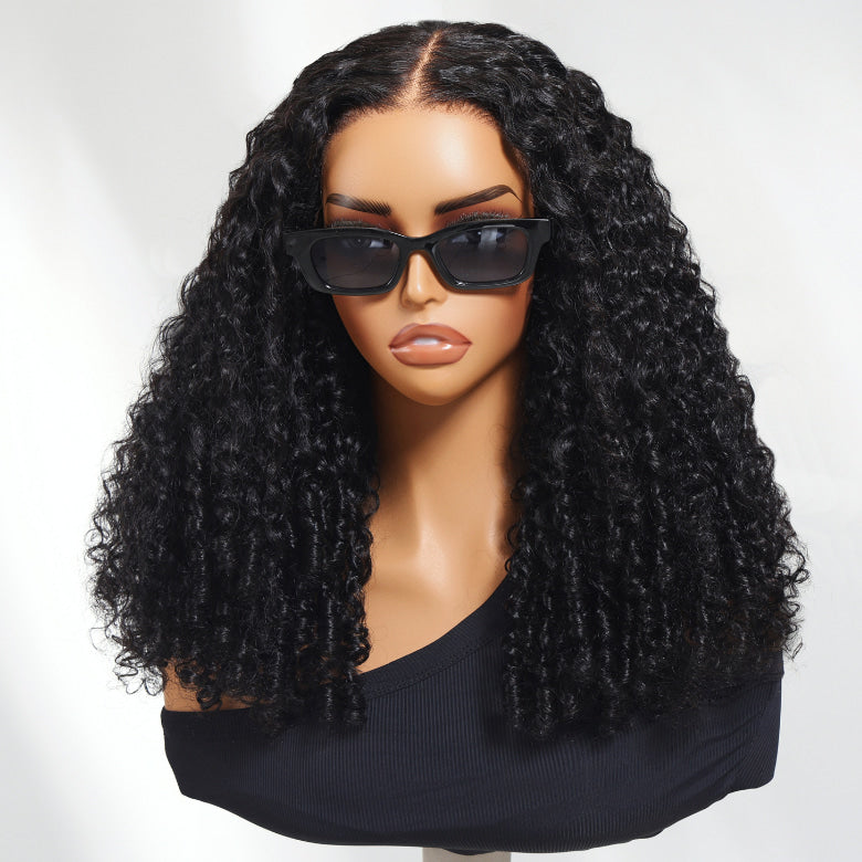 Klaiyi 13×4 Pre Everything Curly Hair with Finger Coil Ends Put on and Go Glueless Human Hair Wig