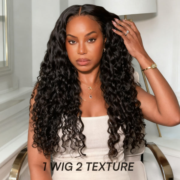 Klaiyi 7×5 and 13x4 Pre-Everything™ Lace Frontal Wig Water Wave & Curly  Mixed Human Hair Glueless Wig