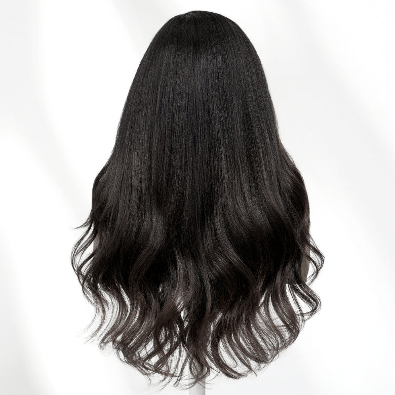 Klaiyi 13x4 Yaki Straight Blowout Texture Layered Body Wave Ends Wig Pre-Everything Lace Frontal Human Hair Wig