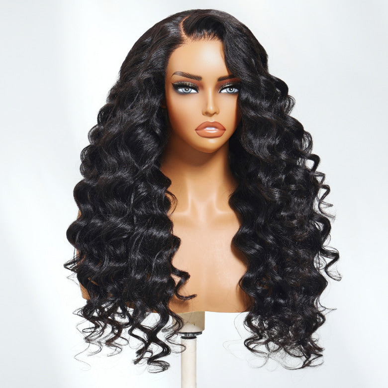 Klaiyi 13×4 Yaki Natural Blowout Curl Pre Everything Lace Frontal Wig with Invisi-Drawstring