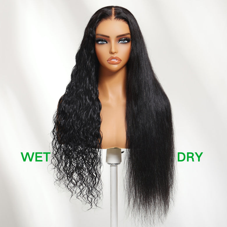 Klaiyi Wet&Wavy 2 in 1 Straight to Water Wave Dream Curls Wig 13x4 Put On And Go with Invisi Drawstring Human Hair
