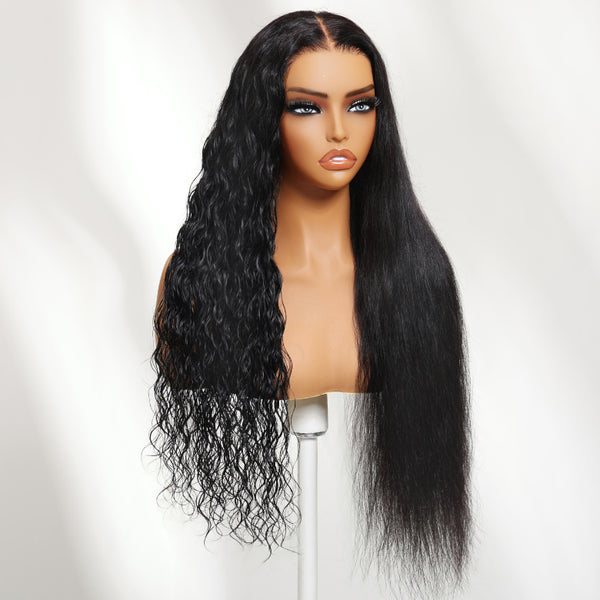 Klaiyi Wet&Wavy 2 in 1 Straight to Water Wave Dream Curls Wig 13x4 Put On And Go with Invisi Drawstring Human Hair