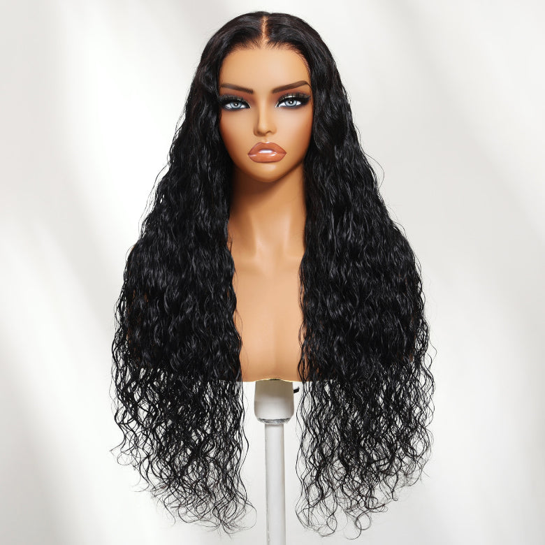 Klaiyi Wet&Wavy 2 in 1 Straight to Water Wave Dream Curls Wig 13x4 Put On And Go with Invisi Drawstring Human Hair
