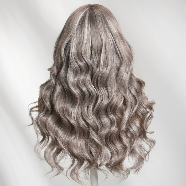 Klaiyi 13x4 Pre-Everything™ Silver Platinum Blonde Highlight Wig With Face-Framing Layer Bangs Glueless Human Hair Wig