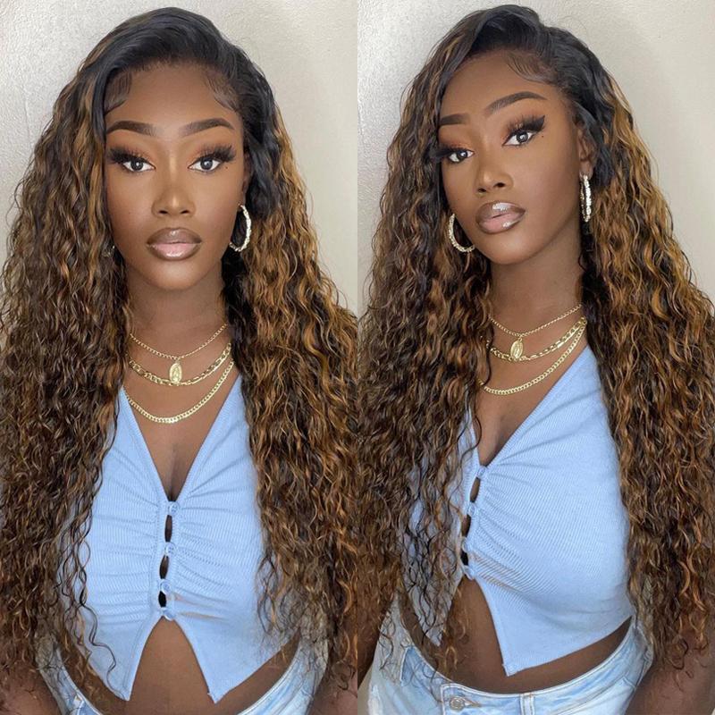 Klaiyi Balayage Color Water Wave U Part Wig Less Leave Out Human Hair Wigs Flash Sale
