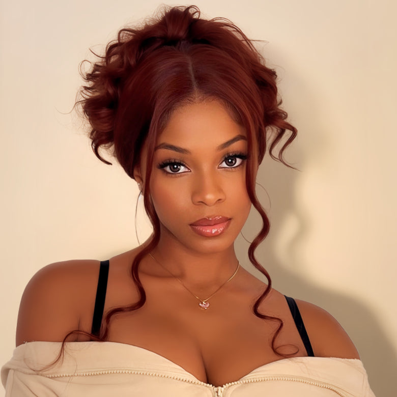 Klaiyi Brunette Auburn Copper 7x5 Pre everything Lace Frontal Wig Body Wave Virgin Human Hair Reddish Brown Color
