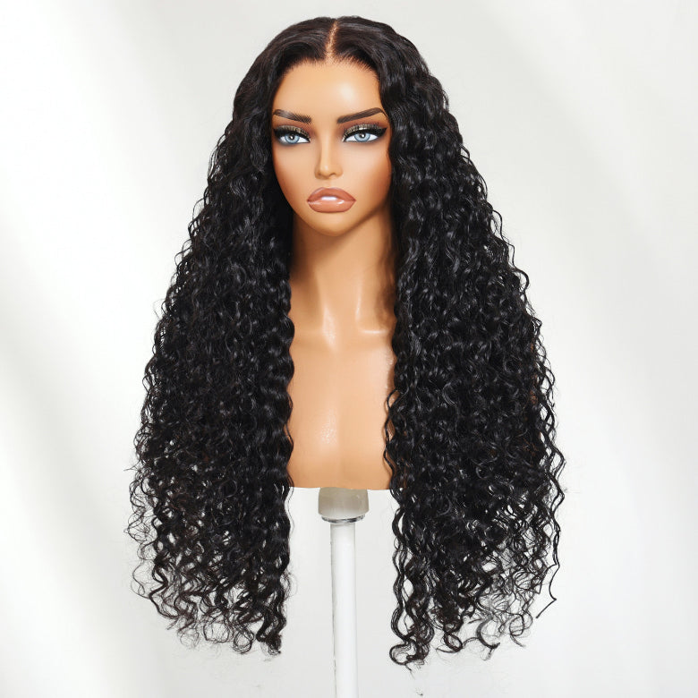 Klaiyi 7×5 Natural Black Defined Deep Wave with Natural Curl Wig Put On And Go with Invisi Drawstring