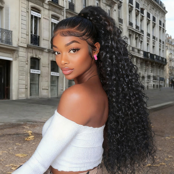 Klaiyi 7x5 Bye Bye Knots Lace Closure Mixed Curls Deep Wave and Jerry Curly Fluffy Wig Defined Curls Glueless Wig with Invisi-Drawstring