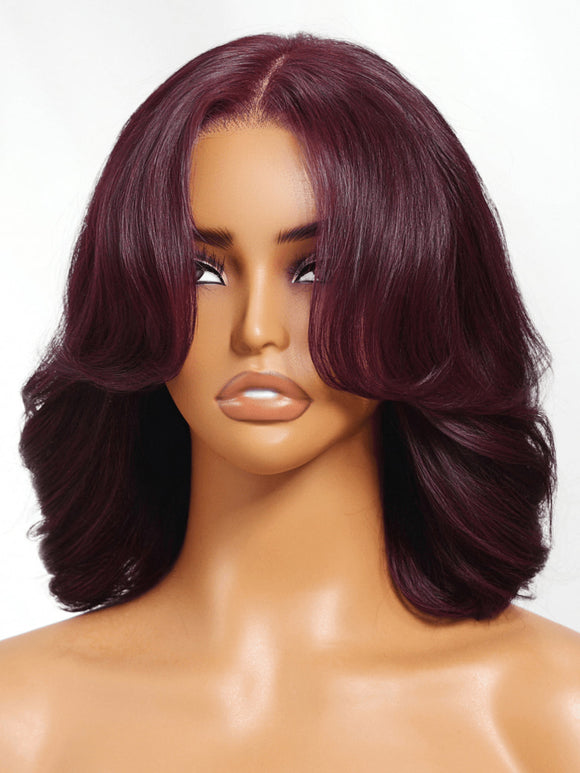 Perruque Klaiyi Black Cherry 7x5 Bye Bye Knots Blow Out Bob sans colle avec frange rideau, volume naturel 