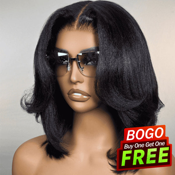 Buy 1 Get 1 Free,Code:BOGO | Klaiyi Yaki Straight Bob 13x4 Pre Everything Put On and Go Glueless Wig Pre-Cut Lace Wig Beginner Friendly（副本）
