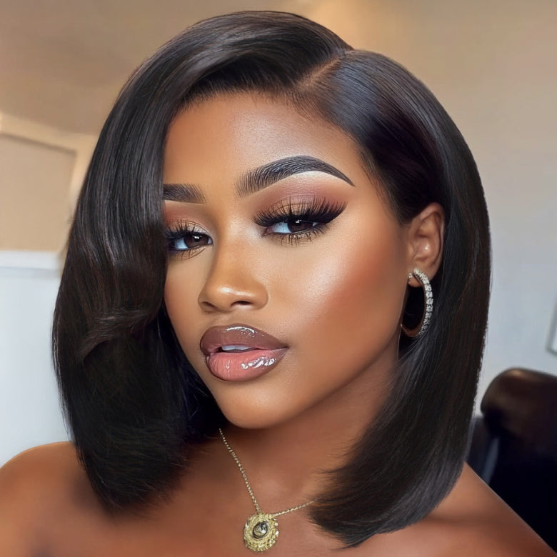 Klaiyi 7x5 Byebye Knots 90s Rachel Haircut Blunt Layered Wig with Side Part Bangs Put On and Go Glueless Human Hair Wig Flash Sale