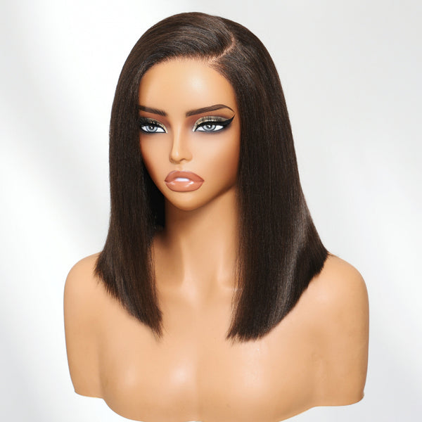 Klaiyi 7×5 Dark Chocolate Brown Side Part Yaki Straight Bob Bye-Bye Knots Wig with Invisi Drawstring
