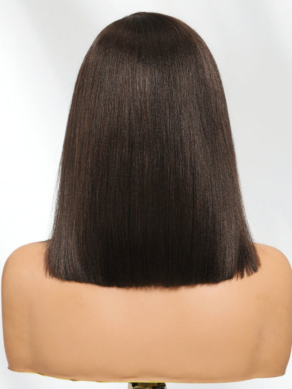 Perruque Klaiyi 7×5 Brun Chocolat Foncé, raie sur le côté, coupe au carré lisse Yaki, nœuds invisibles. 