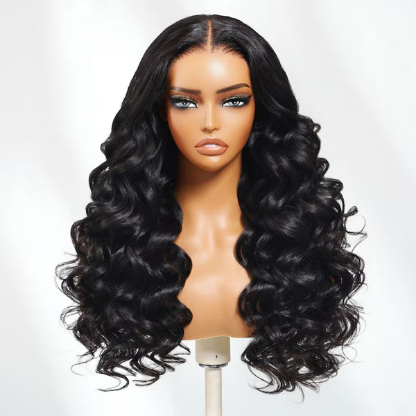Klaiyi 7x5 Bye Bye Knots Lace Closure Loose Bouncy Curls Human Hair Wig with Invisi-Drawstring