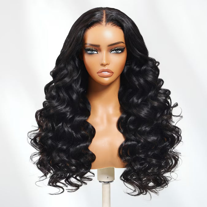 Klaiyi 7x5 Bye Bye Knots Lace Closure Loose Bouncy Curls Human Hair Wig with Invisi-Drawstring