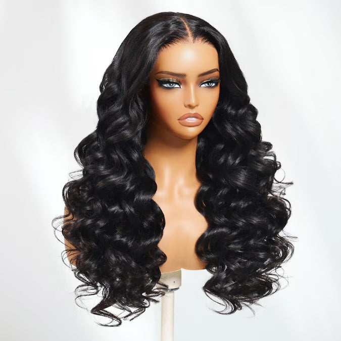 Klaiyi 7x5 Bye Bye Knots Lace Closure Loose Bouncy Curls Human Hair Wig with Invisi-Drawstring