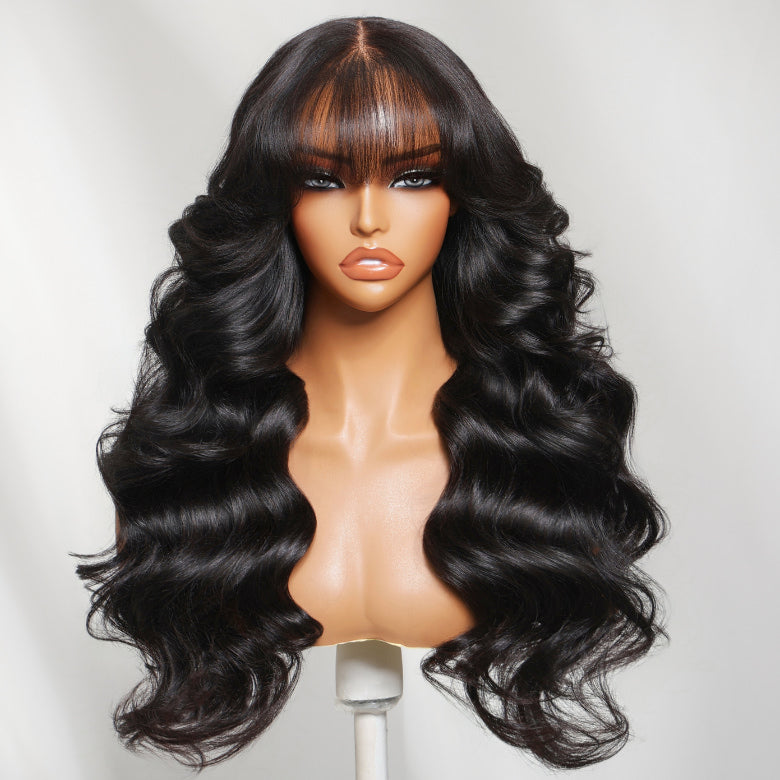 Klaiyi 7x5 Bye Bye Knots Yaki Texture Face-Framing Feathered Layers Glueless Lace Wig with Curtain Bangs Human Hair