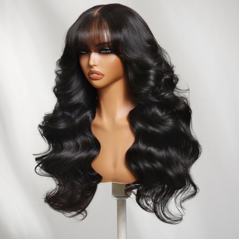 Klaiyi 7x5 Bye Bye Knots Yaki Texture Face-Framing Feathered Layers Glueless Lace Wig with Curtain Bangs Human Hair