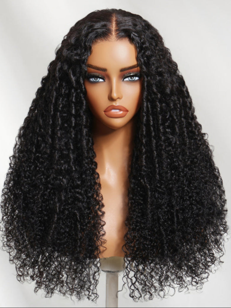 Klaiyi 7x5 Tight Curls 3C–4A Texture Coily Ringlets Natural Volume Bye Bye Knots Human Hair Wig with Invisi Drawstring