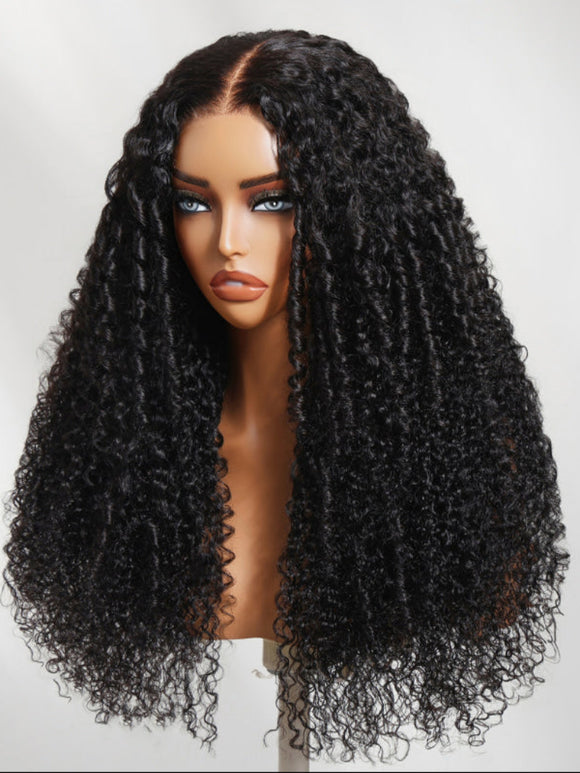Klaiyi 7x5 Tight Curls 3C–4A Texture Coily Ringlets Natural Volume Bye Bye Knots Human Hair Wig with Invisi Drawstring