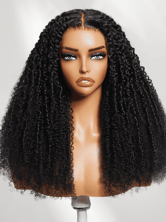 Klaiyi Micro Twist Curly Bohemian Afro-Coily Kinky Curly Wig 7x5 Bye Bye Knots Put On and Go Glueless Lace Human Hair