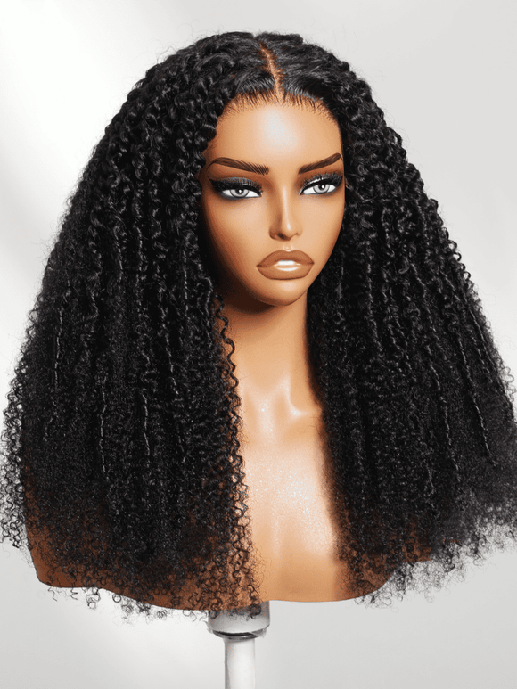 Klaiyi Micro Twist Curly Bohemian Afro-Coily Kinky Curly Wig 7x5 Bye Bye Knots Put On and Go Glueless Lace Human Hair