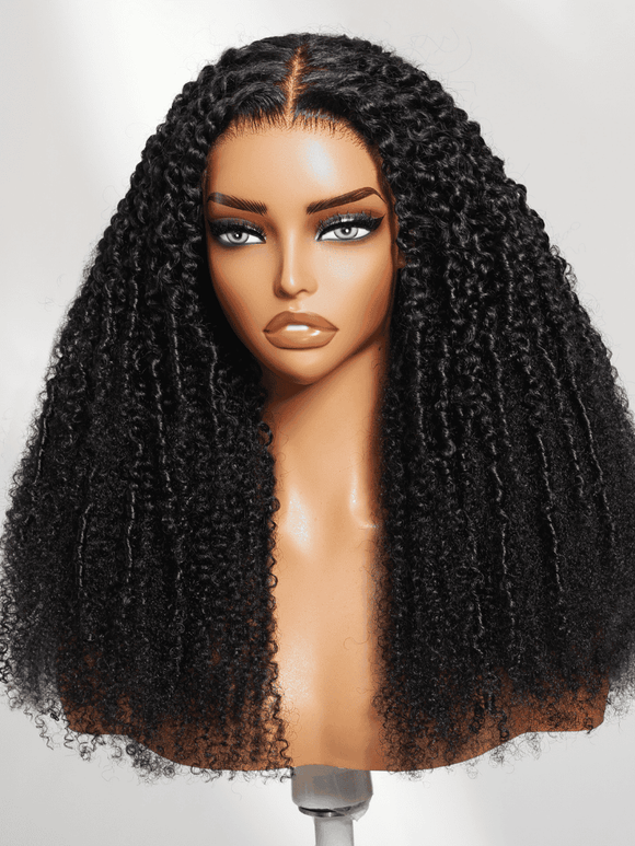 Klaiyi Micro Twist Curly Bohemian Afro-Coily Kinky Curly Wig 7x5 Bye Bye Knots Put On and Go Glueless Lace Human Hair