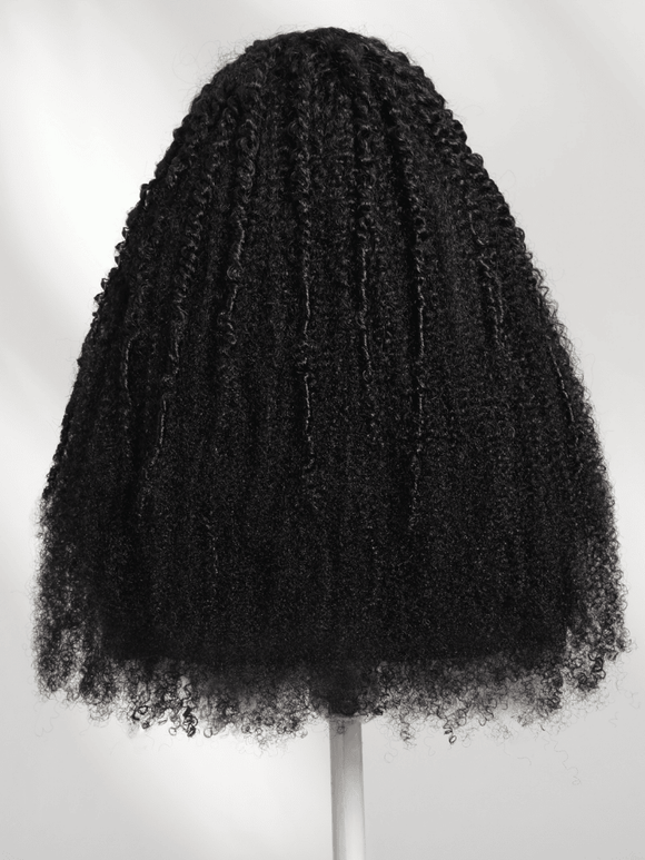 Klaiyi Micro Twist Curly Bohemian Afro-Coily Kinky Curly Wig 7x5 Bye Bye Knots Put On and Go Glueless Lace Human Hair