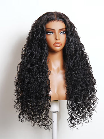 Klaiyi 7x5 No Slip™ Glueless Lace Fluffy Volume Braid-Out Defined Curly Human Hair Wig Put On & Go