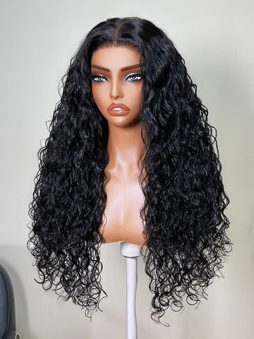 Klaiyi 7x5 No Slip™ Glueless Lace Fluffy Volume Braid-Out Defined Curly Human Hair Wig Put On & Go