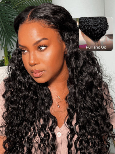Klaiyi 7x5 & 13x4 No-Slip Cap Glueless Lace Water Wave Wig Put On & Go Human Hair Wig with Baby Hair Lightweight & Breathable