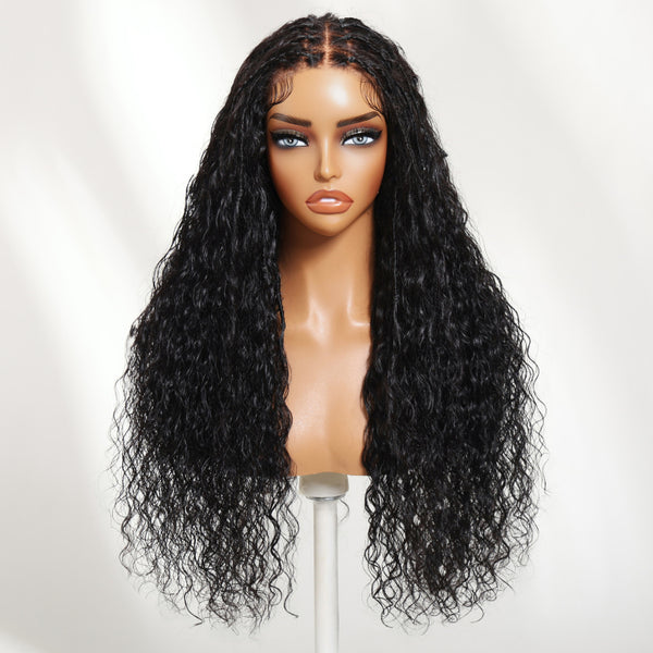 Klaiyi Water Wave 7x5 Bye Bye Knots Glueless Wig with Loc Braided Pre-Everything Lace Frontal Wig with Invisi Drawstring