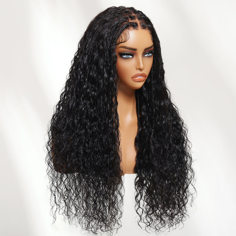 Klaiyi Water Wave 7x5 Bye Bye Knots Glueless Wig with Loc Braided Pre-Everything Lace Frontal Wig with Invisi Drawstring