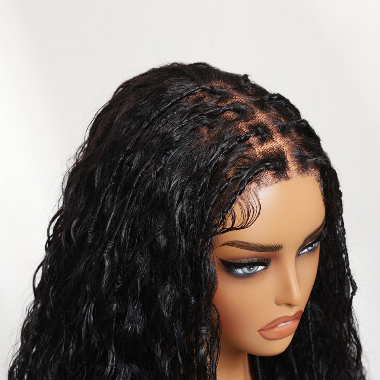 Klaiyi Water Wave 7x5 Bye Bye Knots Glueless Wig with Loc Braided Pre-Everything Lace Frontal Wig with Invisi Drawstring